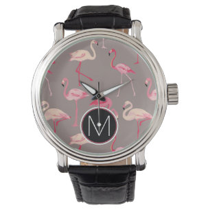 Retro Monogram för Flamingos Armbandsur