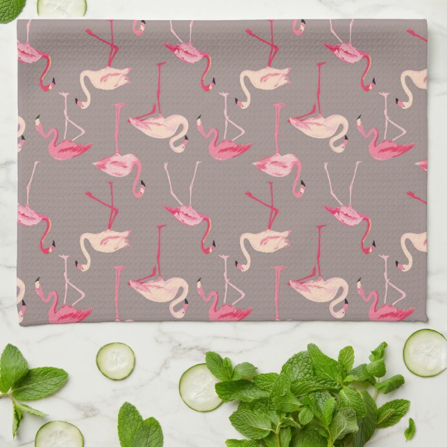 Retro Monogram för Flamingos | Kökshandduk (Vikta)