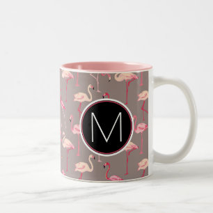 Retro Monogram för Flamingos   Två-Tonad Mugg