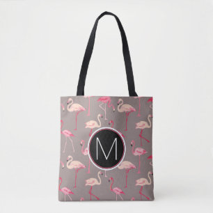 Retro Monogram för Flamingos Tygkasse