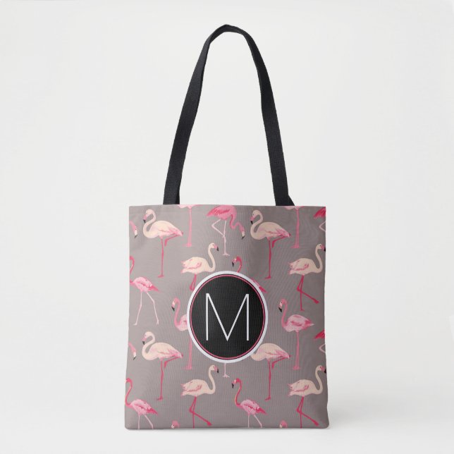 Retro Monogram för Flamingos | Tygkasse (Framsida)