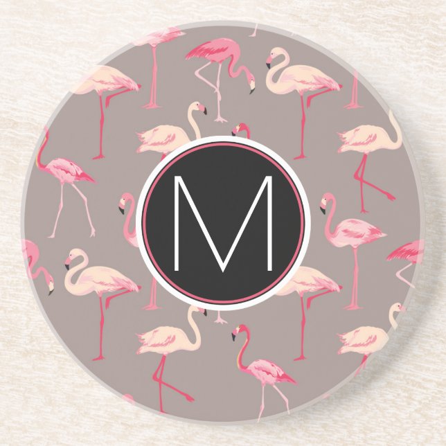 Retro Monogram för Flamingos | Underlägg Sandsten (Framsidan)