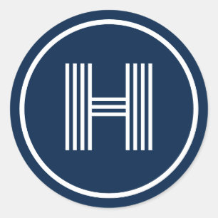 Retro Monogram Initial Oxford Blue Runt Klistermärke