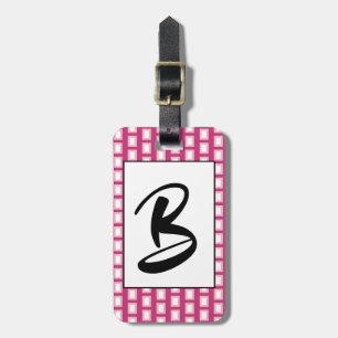 Retro Monogram med fet Ljus rosa och vit Funky Bagagebricka
