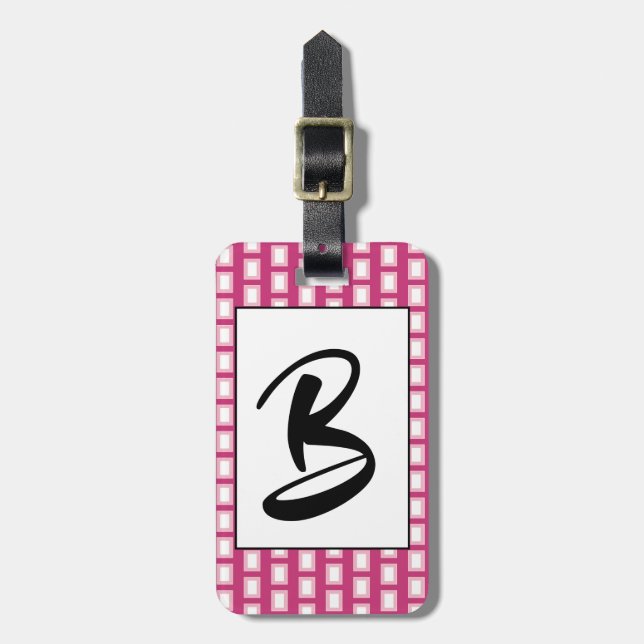 Retro Monogram med fet Ljus rosa och vit Funky Bagagebricka (Vertikal Framsida)