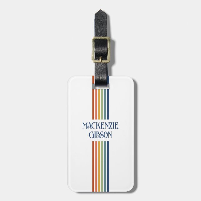 Retro Monogram Minimalistiska Ränder Bagagebricka (Vertikal Framsida)