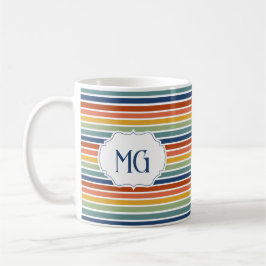 Retro Monogram Minimalistiska Ränder Kaffemugg