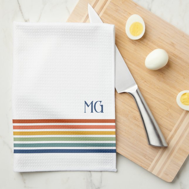 Retro Monogram Minimalistiska Ränder Kökshandduk (Vikt i Fjärdedel)