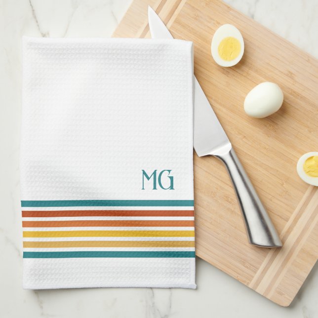Retro Monogram Minimalistiska Ränder Kökshandduk (Vikt i Fjärdedel)