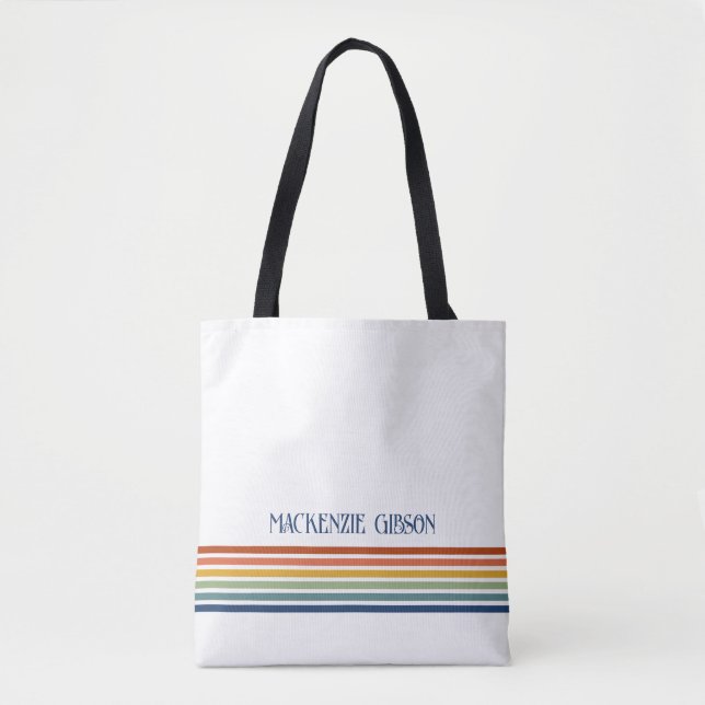 Retro Monogram Minimalistiska Ränder Tygkasse (Framsida)