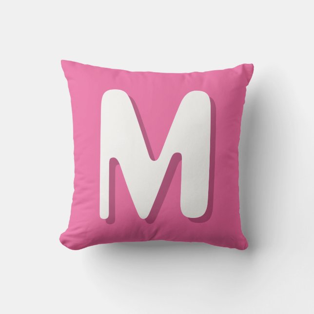 Retro Monogram Pink White Kudde (Framsida)