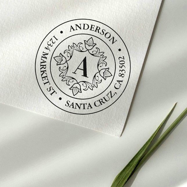 Retro Monogram Ram Round Returadress Självfärgande Stämpel (Skapare uppladdad)