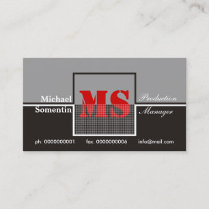 Retro Monogram svart grått röd affärskort Visitkort