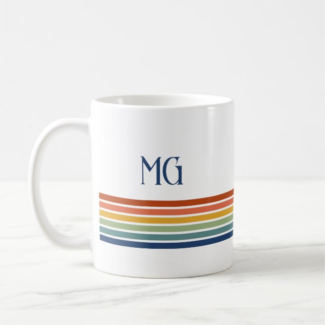 Retro Monogrammed Minimalist Stripes Kaffemugg (Vänster)