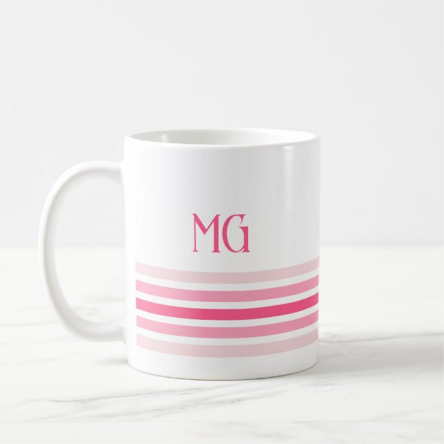 Retro Monogrammed Minimalist Stripes Kaffemugg (Vänster)