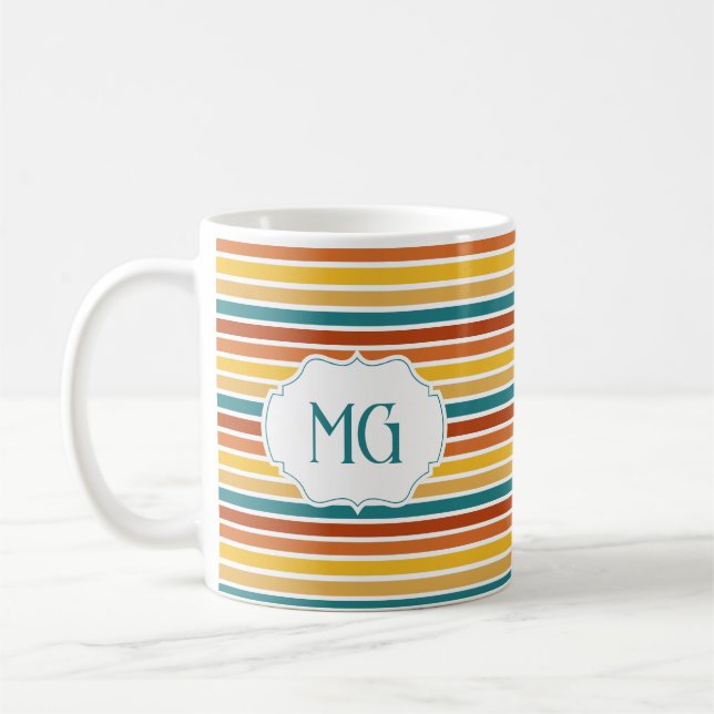 Retro Monogrammed Minimalist Stripes Kaffemugg (Vänster)