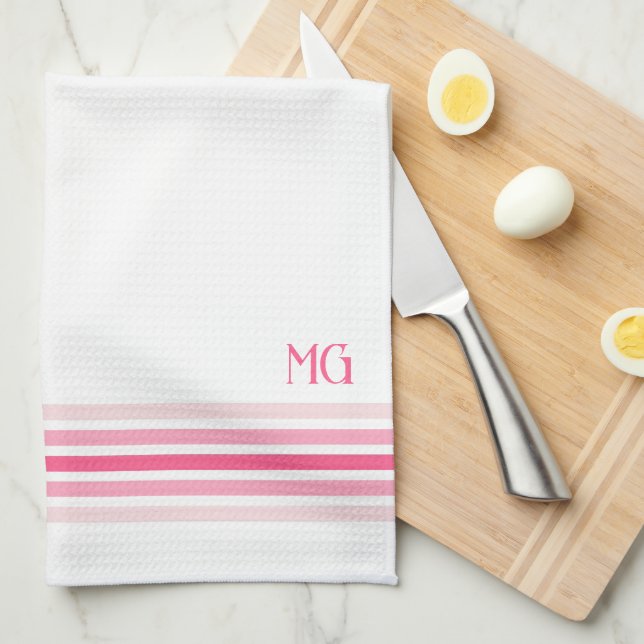 Retro Monogrammed Minimalist Stripes Kökshandduk (Vikt i Fjärdedel)