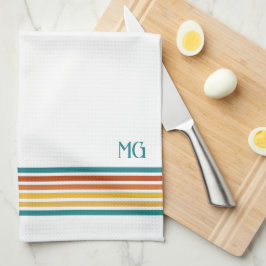 Retro Monogrammed Minimalist Stripes Kökshandduk
