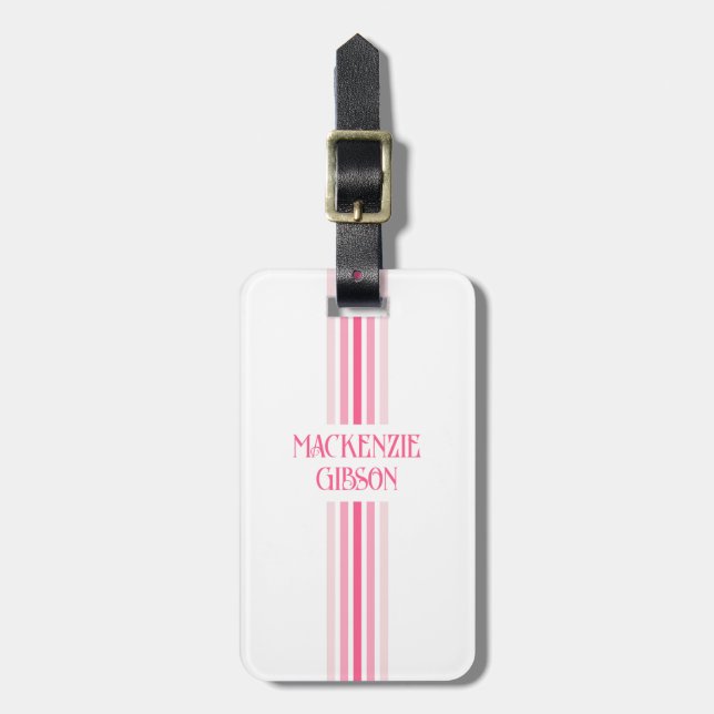 Retro Monogrammerade Minimalistiska Ränder Bagagebricka (Vertikal Framsida)