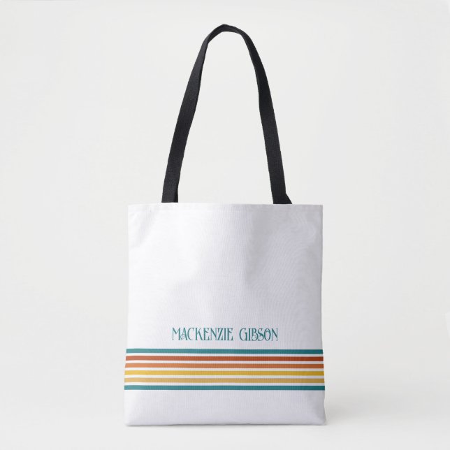 Retro Monogrammerade Minimalistiska Ränder Tygkasse (Framsida)