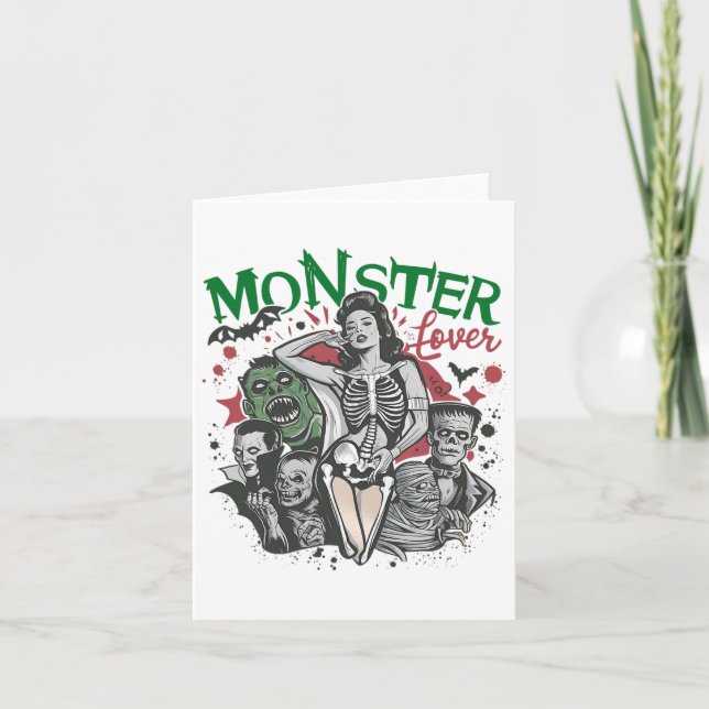 Retro Monster Älskare Halloween Spooky Season Kort (Framsida)