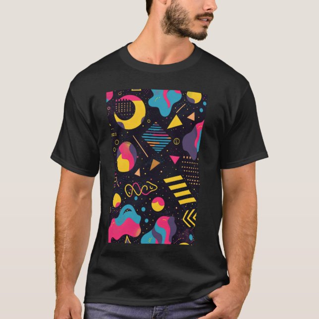 Retro Mönster Art Synthwave 80s T Shirt (Framsida)