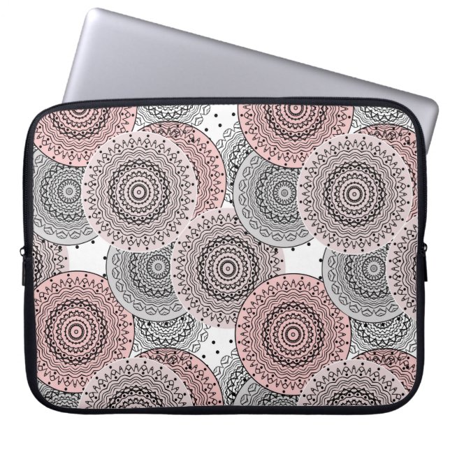 Retro, mönster, blått och rosa, elegant laptop fodral (Framsidan)