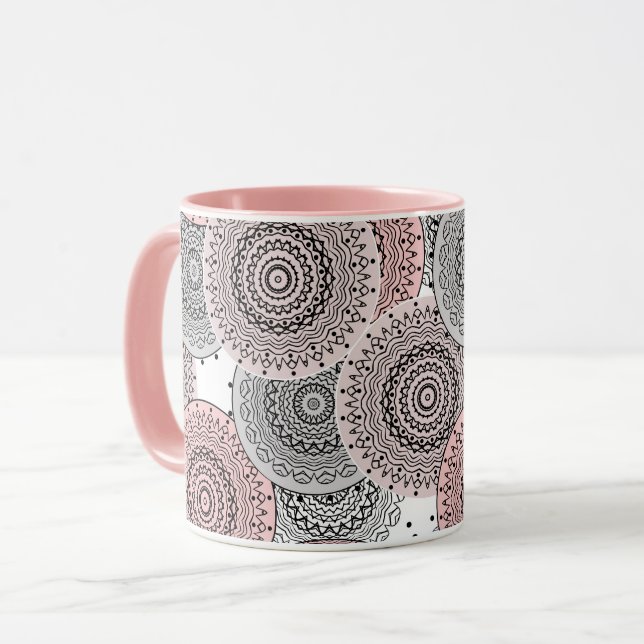 Retro, mönster, blått och rosa, elegant mugg (Framsida vänster)