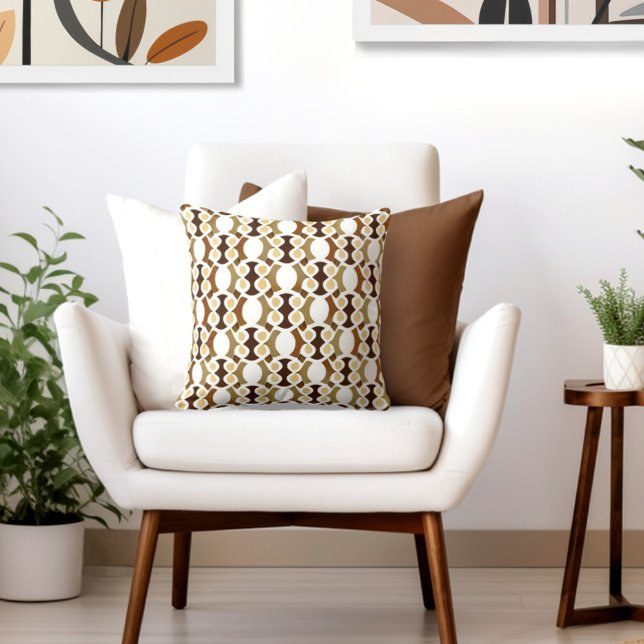 Retro Mönster Brown White Kudde (Style with the perfect blend of retro style & elegance to your living space.)