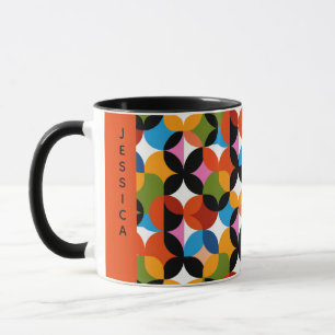 RETRO Mönster Färgrik Mid Century Modern Namn Mugg