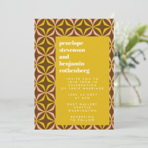 Retro Mönster fet typografi Gult Bröllop Invi Inbjudningar