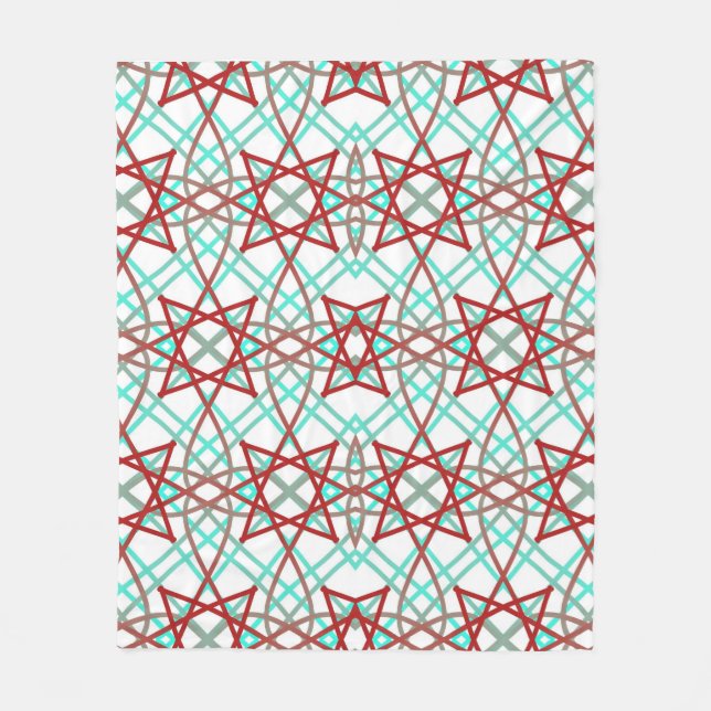 Retro Mönster i rött, vitt och turkos. Fleecefilt (Framsidan)
