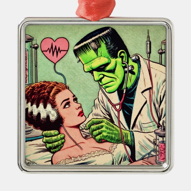 Retro Monster Kärlek Tecknader Julgransprydnad Metall (Framsidan)
