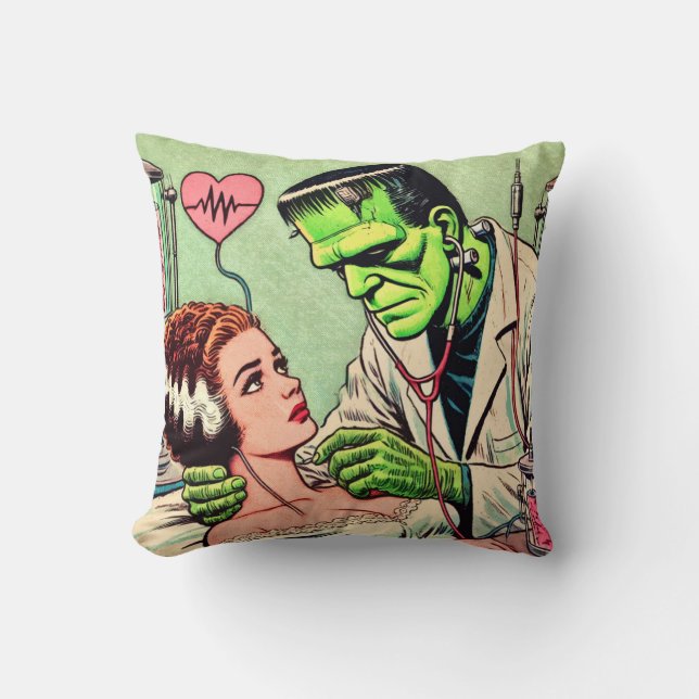 Retro Monster Kärlek Tecknader Kudde (Framsida)