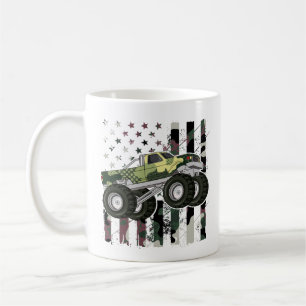 Retro Monster Lastbil Camo American Flagga Kaffemugg