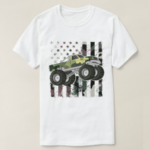 Retro Monster Lastbil Camo American Flagga T Shirt