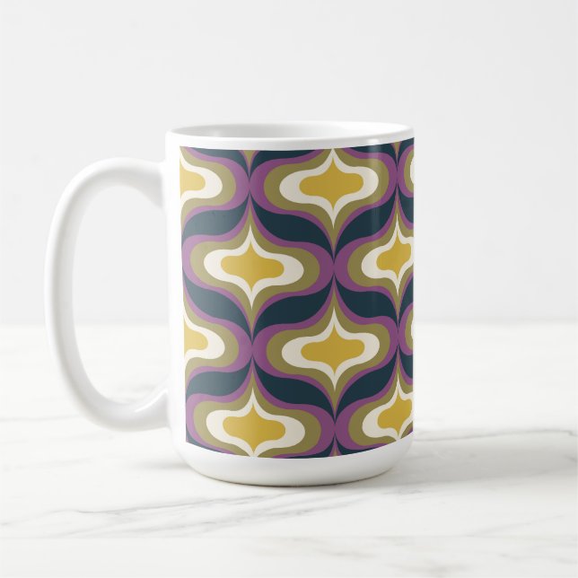 Retro Mönster Marin Grön Gul Vit Kaffemugg (Vänster)