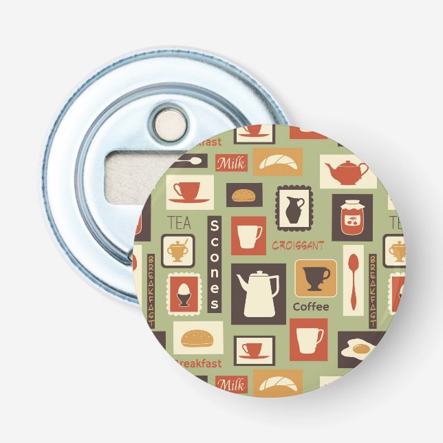 Retro mönster med köksdiskar till frukost flasköppnare (Framsidan)