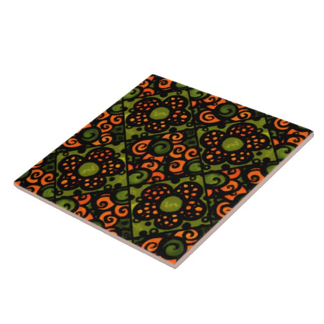 Retro Mönster Orange Avocado Grönt Ceramic Tile Kakelplatta (Sidan)