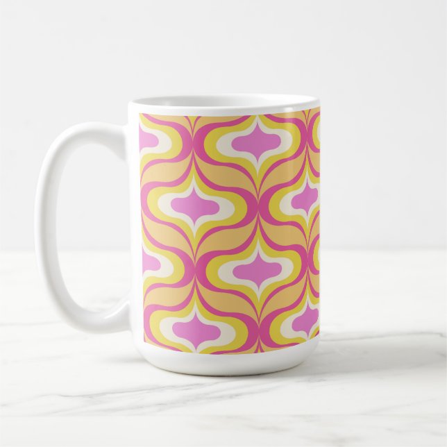 Retro Mönster Orange Rosa Vitt Kaffemugg (Vänster)