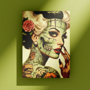 Retro monster pinuppsbild vykort