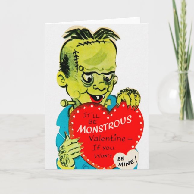 Retro Monster Valentines hälsningskort på dagen Helgkort (Framsida)
