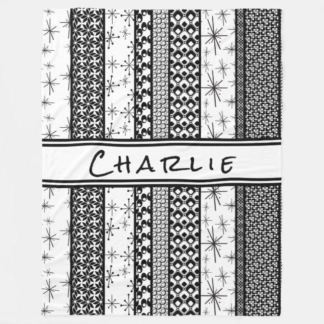 Retro mönsterrandar 1 för svart & för vit fleecefilt (Framsidan)