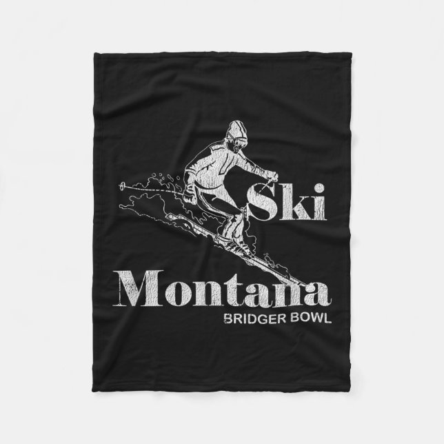 Retro Montana Bridger Bowl Skiing Tee Fleecefilt (Framsidan)