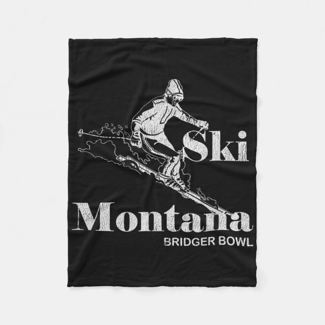 Retro Montana Bridger Bowl Skiing Tee Fleecefilt (Framsidan)