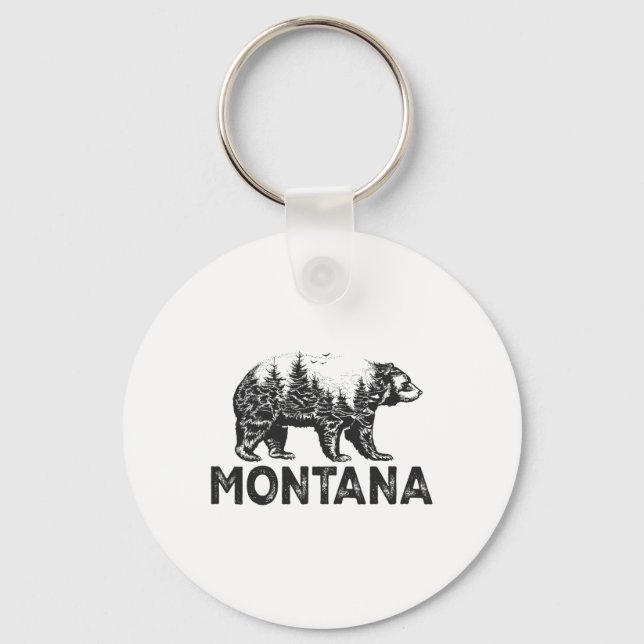 Retro Montana Grizzly Bear Nature Hiking Camping V Nyckelring (Framsida)