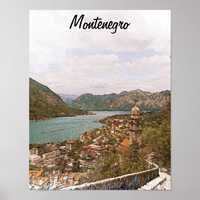 Retro Montenegro Kotor Bay Poster (Framsidan)
