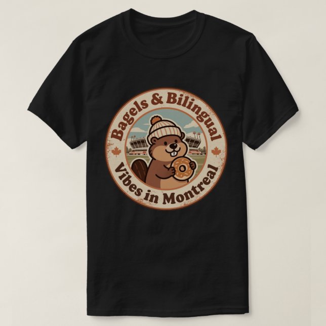 Retro Montreal Beaver & Bagel T Shirt (Design framsida)