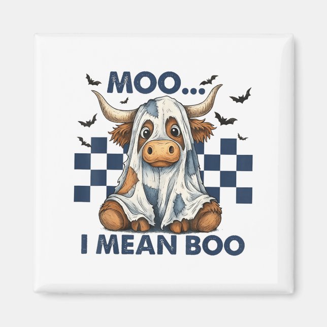 Retro Moo I Elak Boo Blue Denim Funny Halloween Co Magnet (Framsidan)