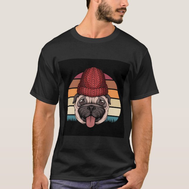 RETRO MOPS HUND T SHIRT (Framsida)
